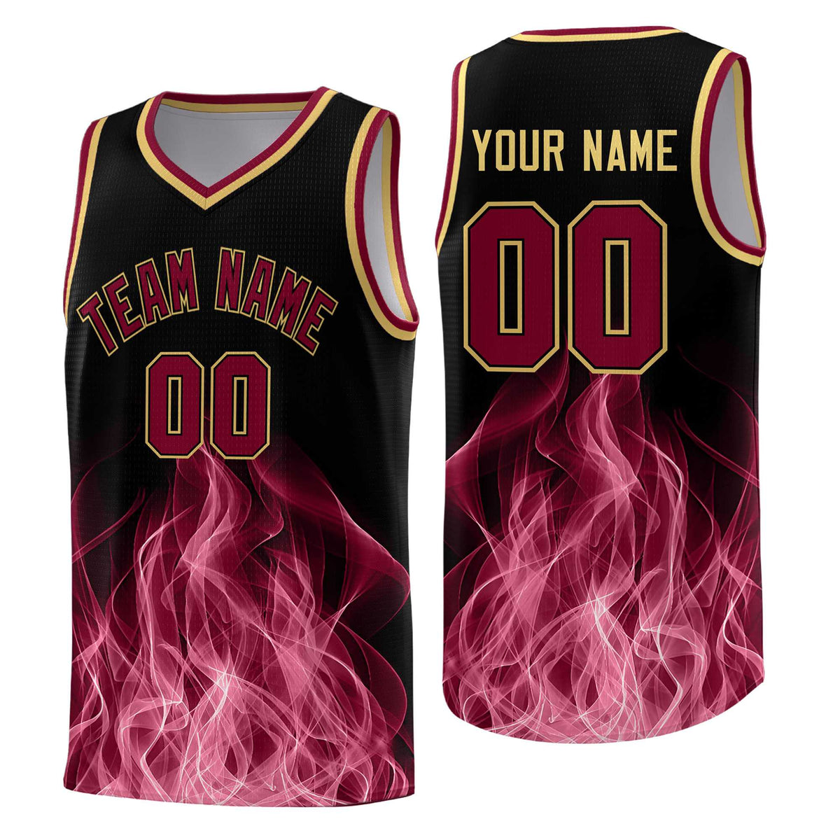 Custom Youth Basketball Jersey Black Crimson Flame Design Unique Team Uniform Set