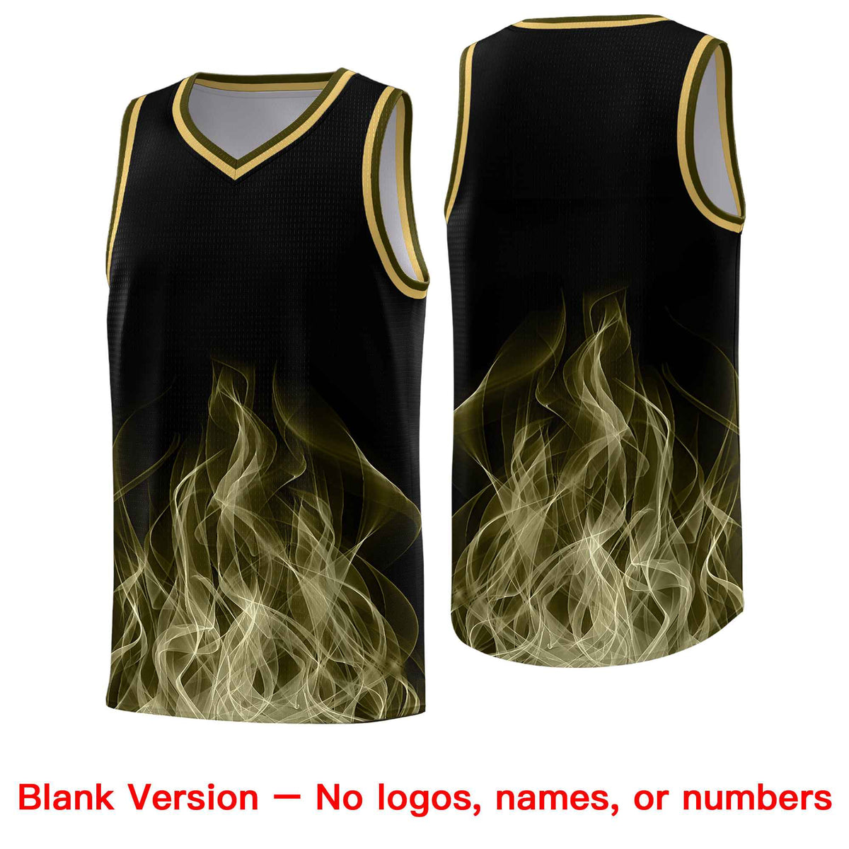 Custom Youth Basketball Jersey Black Khaki Flame Design Personalized Team Uniform Set