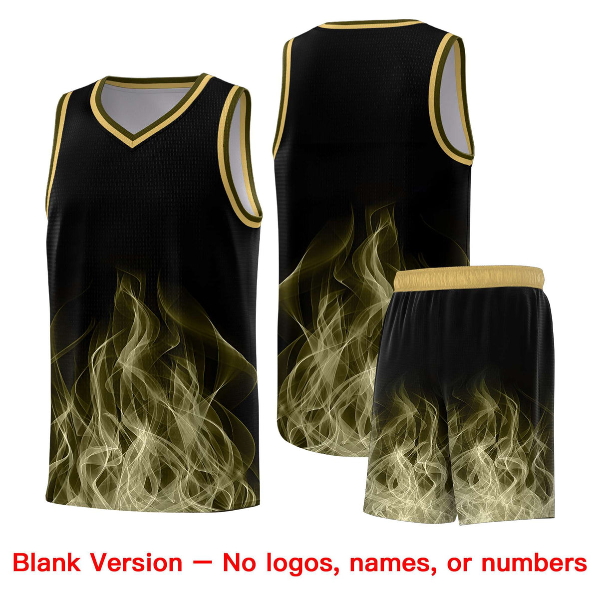 Custom Youth Basketball Jersey Black Khaki Flame Design Personalized Team Uniform Set