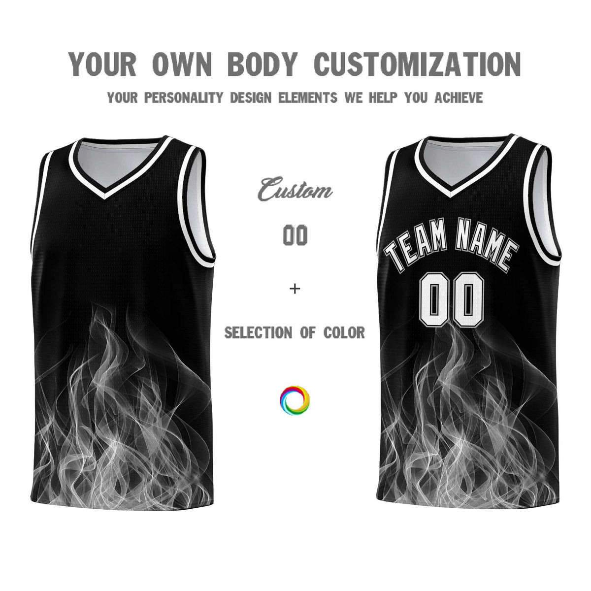 Custom Youth Basketball Jersey Black Gray Flame Fire Design Personalized Team Uniform Set