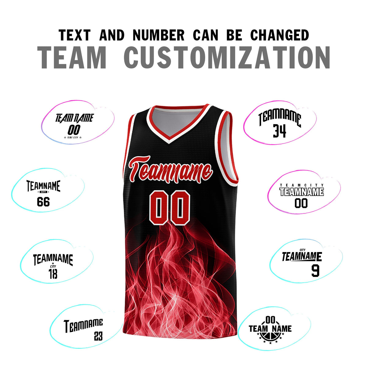 Custom Youth Basketball Jersey Black Red Flame Fire Design Personalized Team Uniform Set