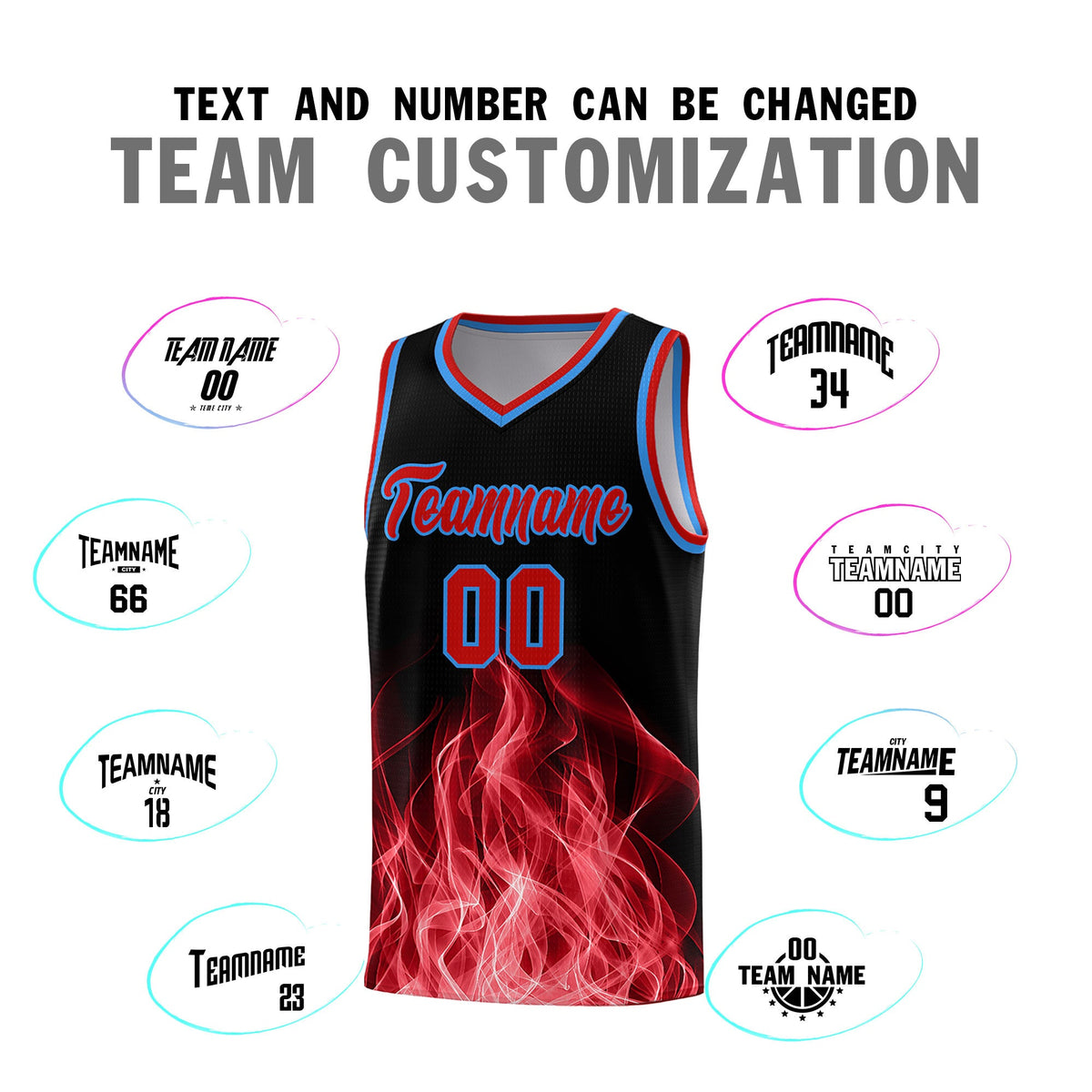 Custom Youth Basketball Jersey Black Red Flame Design Unique Team Uniform Set