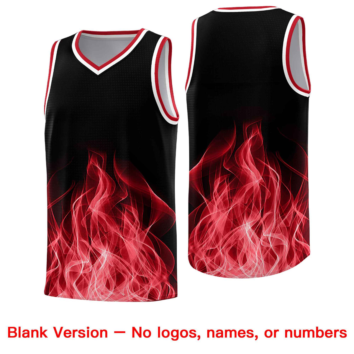 Custom Youth Basketball Jersey Black Red Flame Design Personalized Team Uniform Set