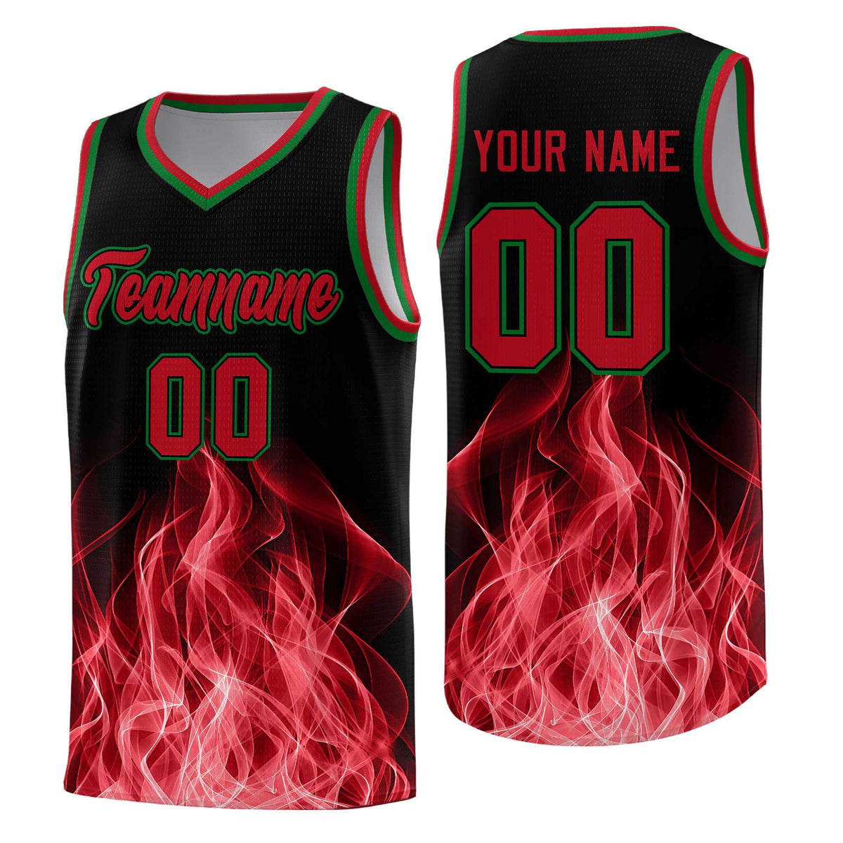 Custom Youth Basketball Jersey Black Red Flame Fire Design Personalized Team Uniform Set