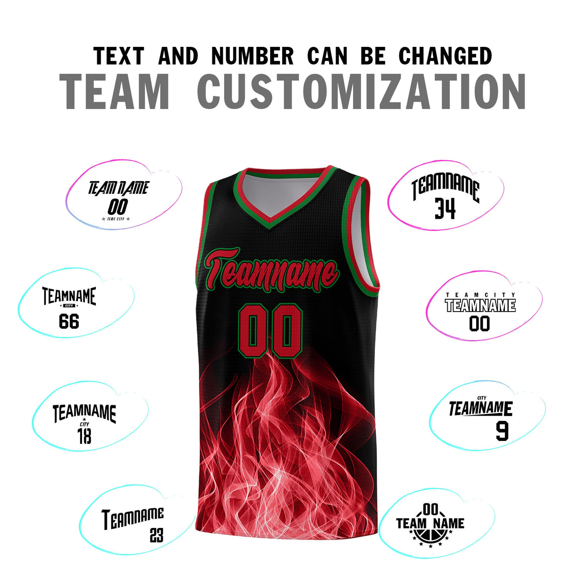 Custom Youth Basketball Jersey Black Red Flame Fire Design Personalized Team Uniform Set