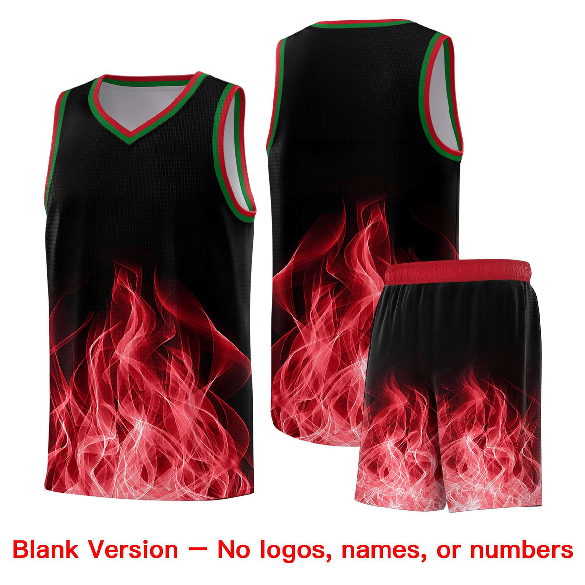 Custom Youth Basketball Jersey Black Red Flame Fire Design Personalized Team Uniform Set