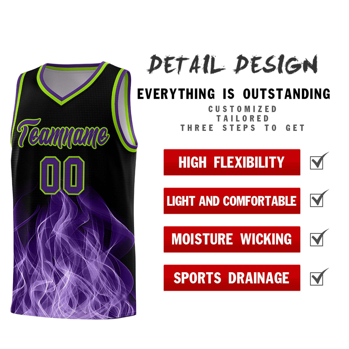 Custom Youth Basketball Jersey Black Neon Green Flame Fire Design Personalized Team Uniform Set
