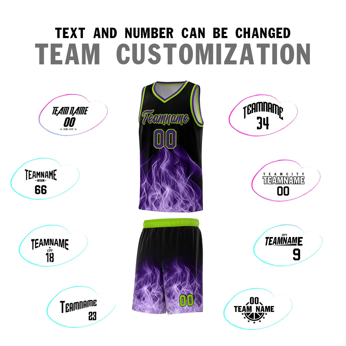 Custom Youth Basketball Jersey Black Neon Green Flame Fire Design Personalized Team Uniform Set