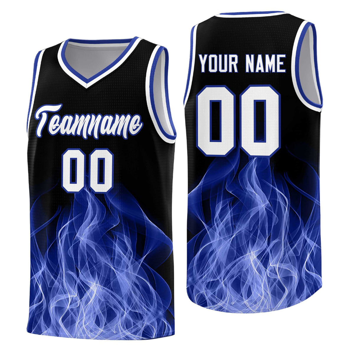 Custom Youth Basketball Jersey Black Royal Flame Design Personalized Team Uniform Set
