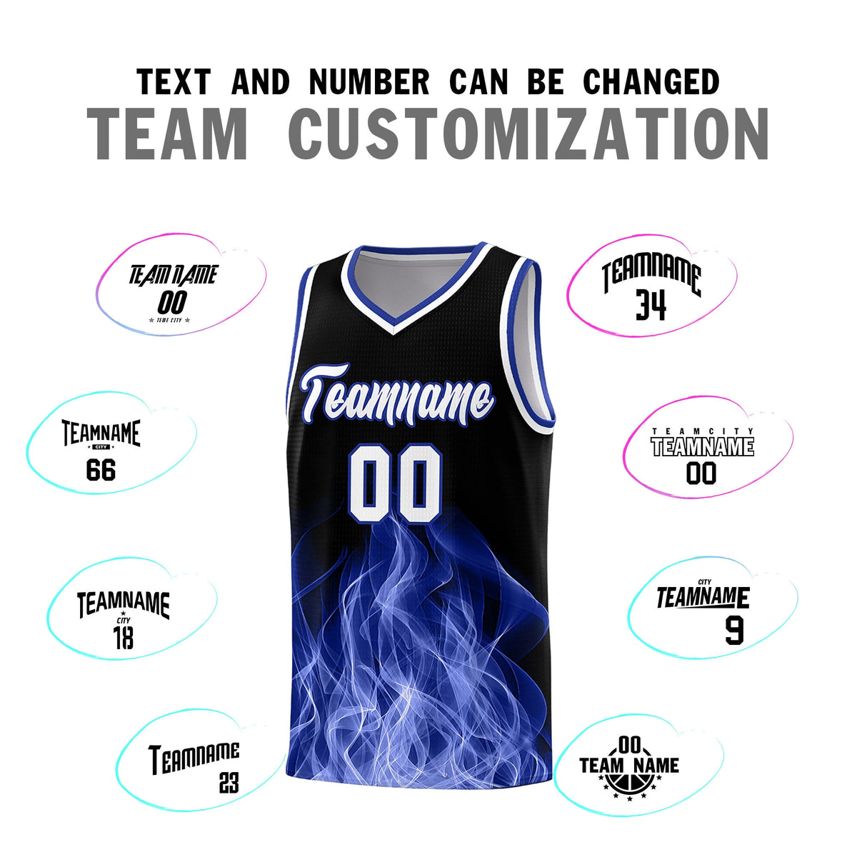 Custom Youth Basketball Jersey Black Royal Flame Design Personalized Team Uniform Set