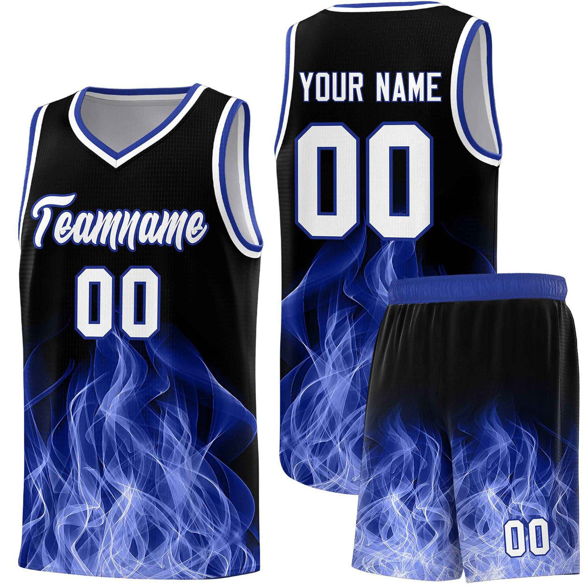 Custom Youth Basketball Jersey Black Royal Flame Design Personalized Team Uniform Set