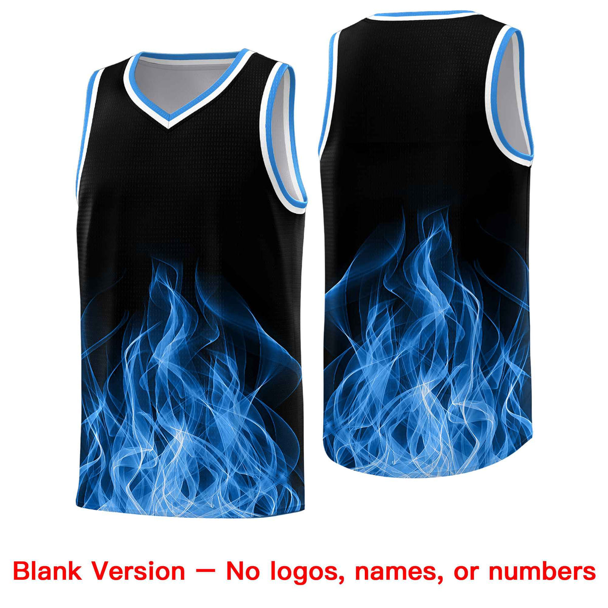 Custom Youth Basketball Jersey Black Light Blue Flame Design Unique Team Uniform Set