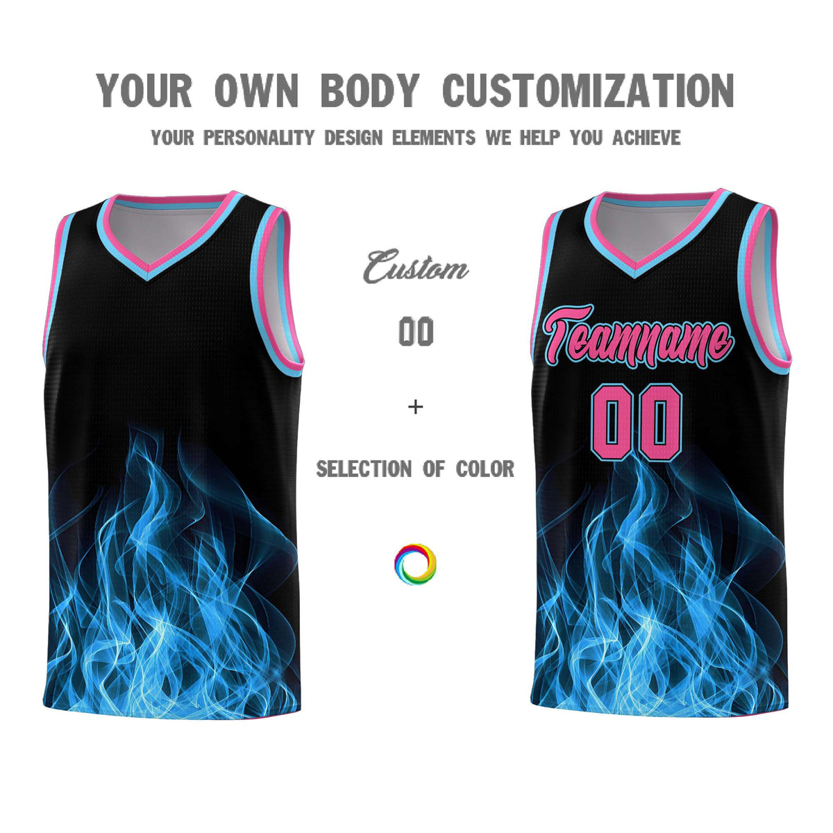 Custom Youth Basketball Jersey Black Pink Flame Design Personalized Team Uniform Set