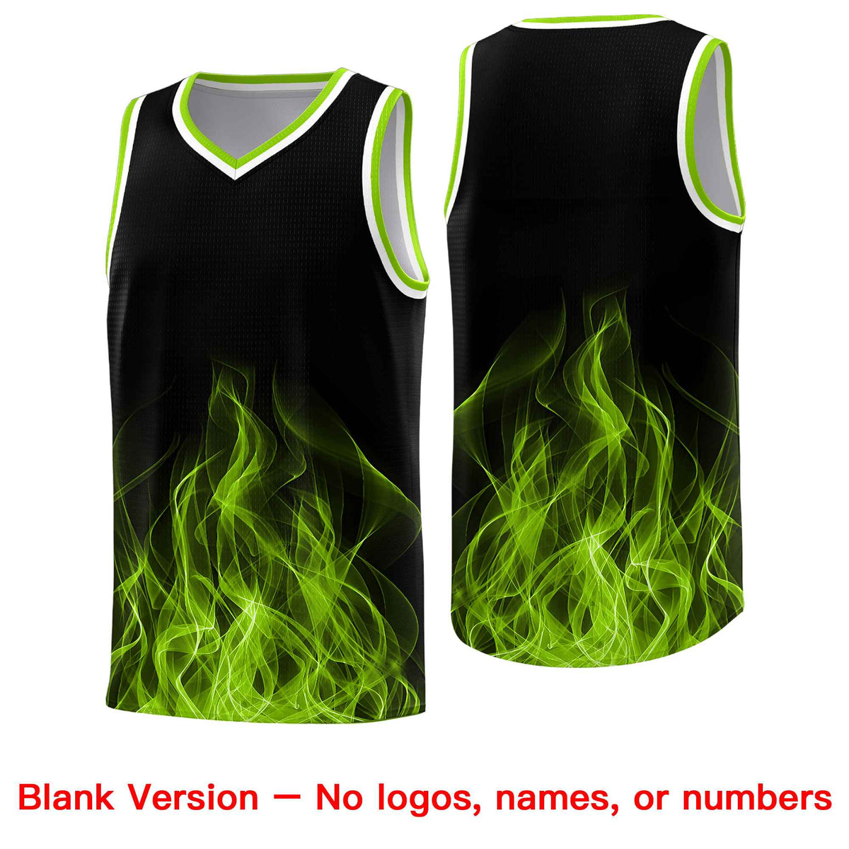 Custom Youth Basketball Jersey Black Neon Green Flame Design Personalized Team Uniform Set