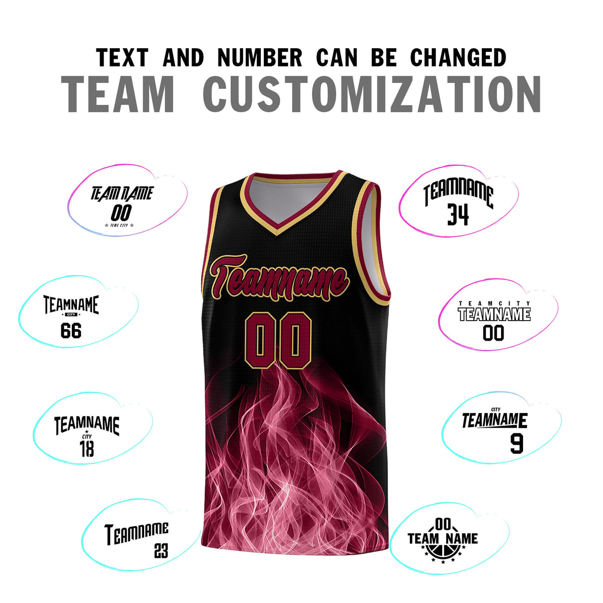Custom Youth Basketball Jersey Black Crimson Flame Design Unique Team Uniform Set
