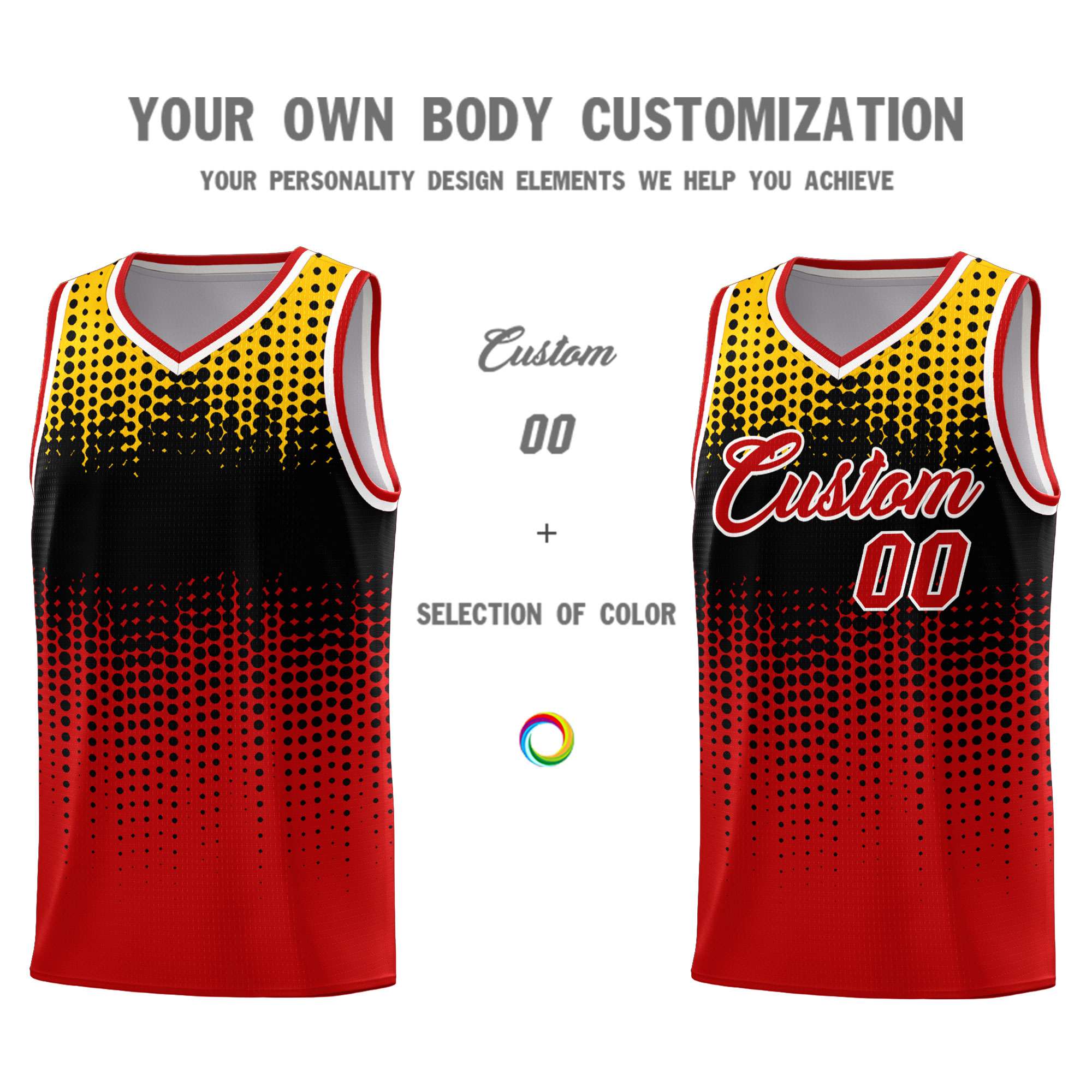 Custom Red Gradient Dots Design Pattern Sports Uniform Basketball Jersey