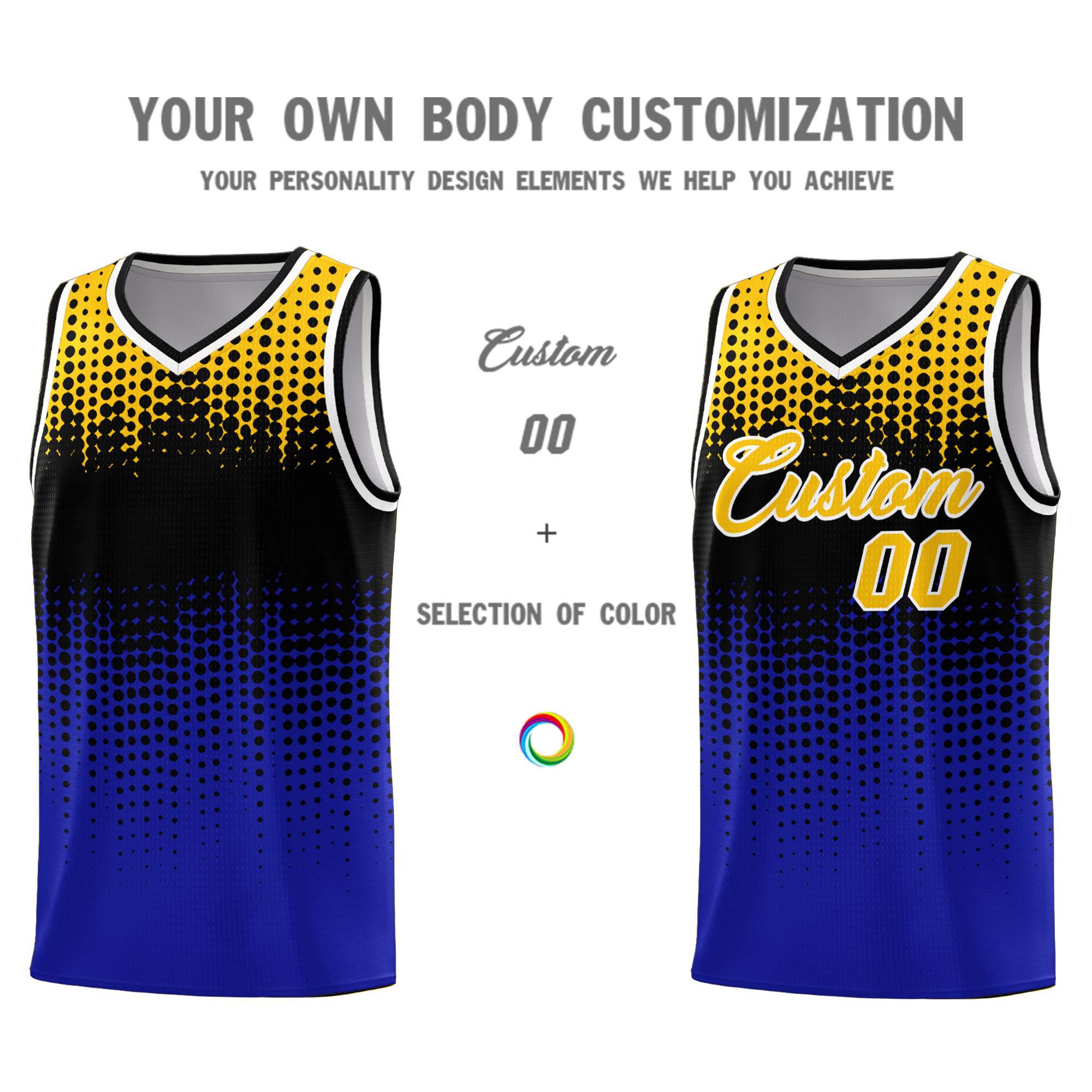 Custom Royal Gradient Dots Design Pattern Sports Uniform Basketball Jersey