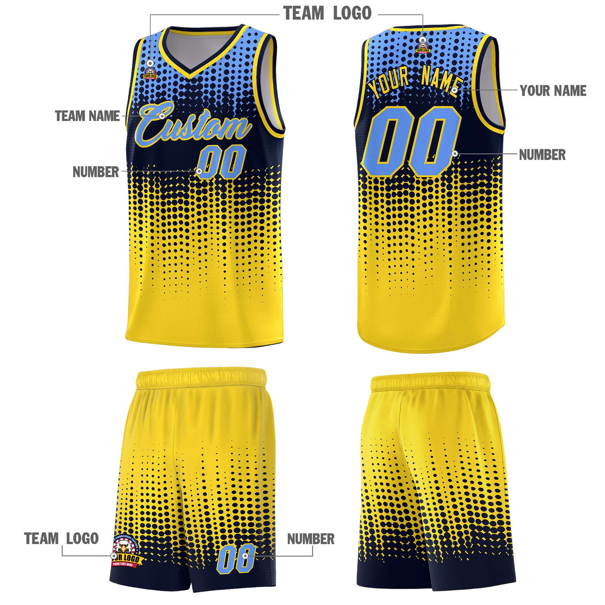 Custom Gold Gradient Dots Design Pattern Sports Uniform Basketball Jersey
