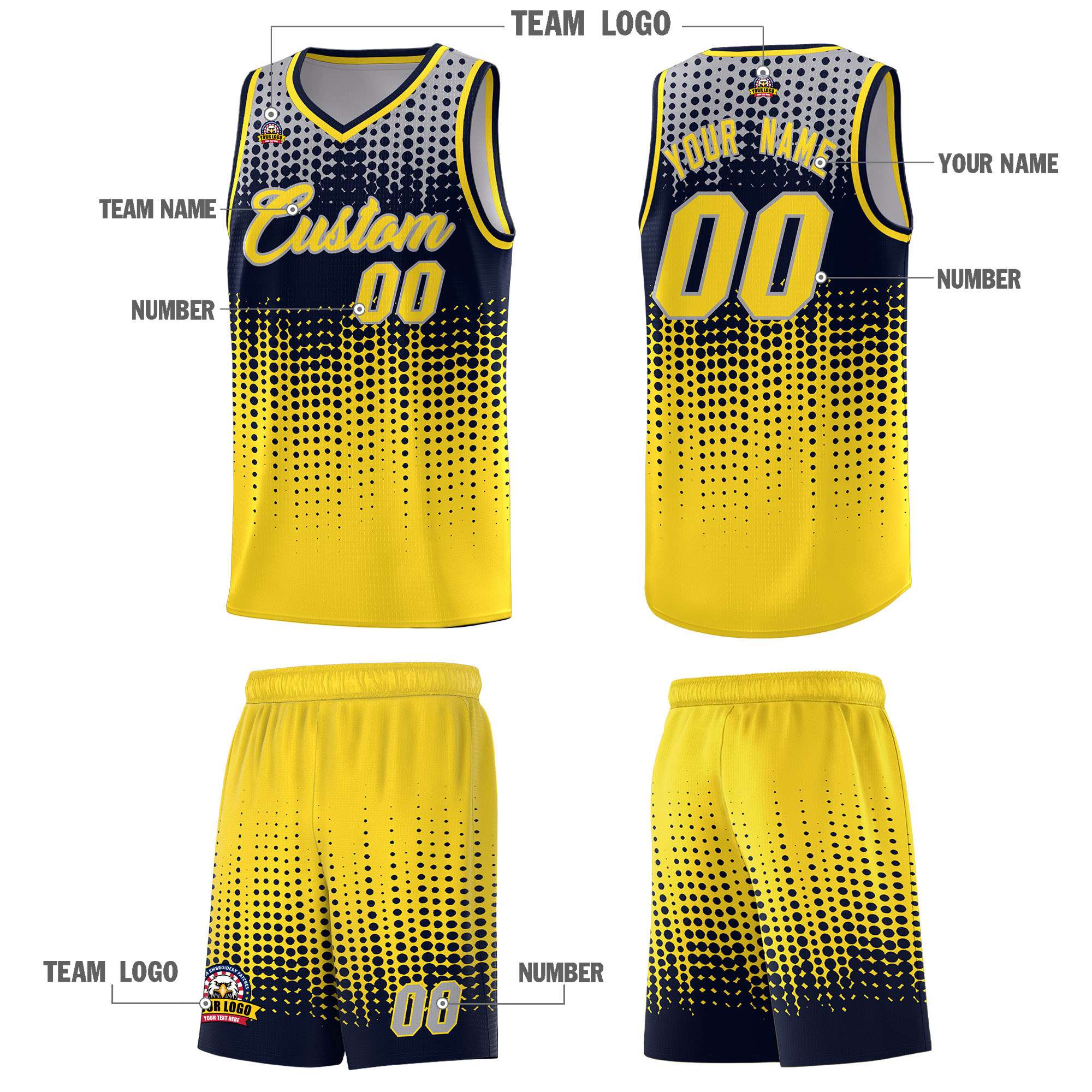 Custom Gold Gradient Dots Design Pattern Sports Uniform Basketball Jersey