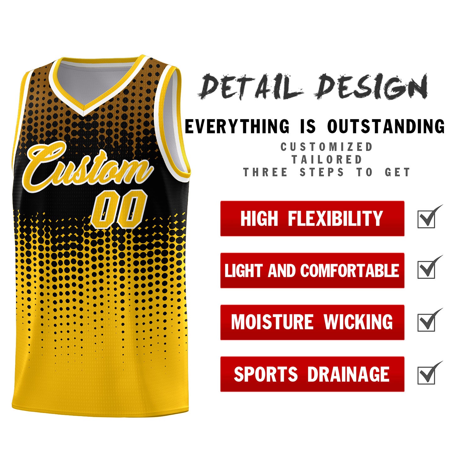 Custom Yellow Gradient Dots Design Pattern Sports Uniform Basketball Jersey