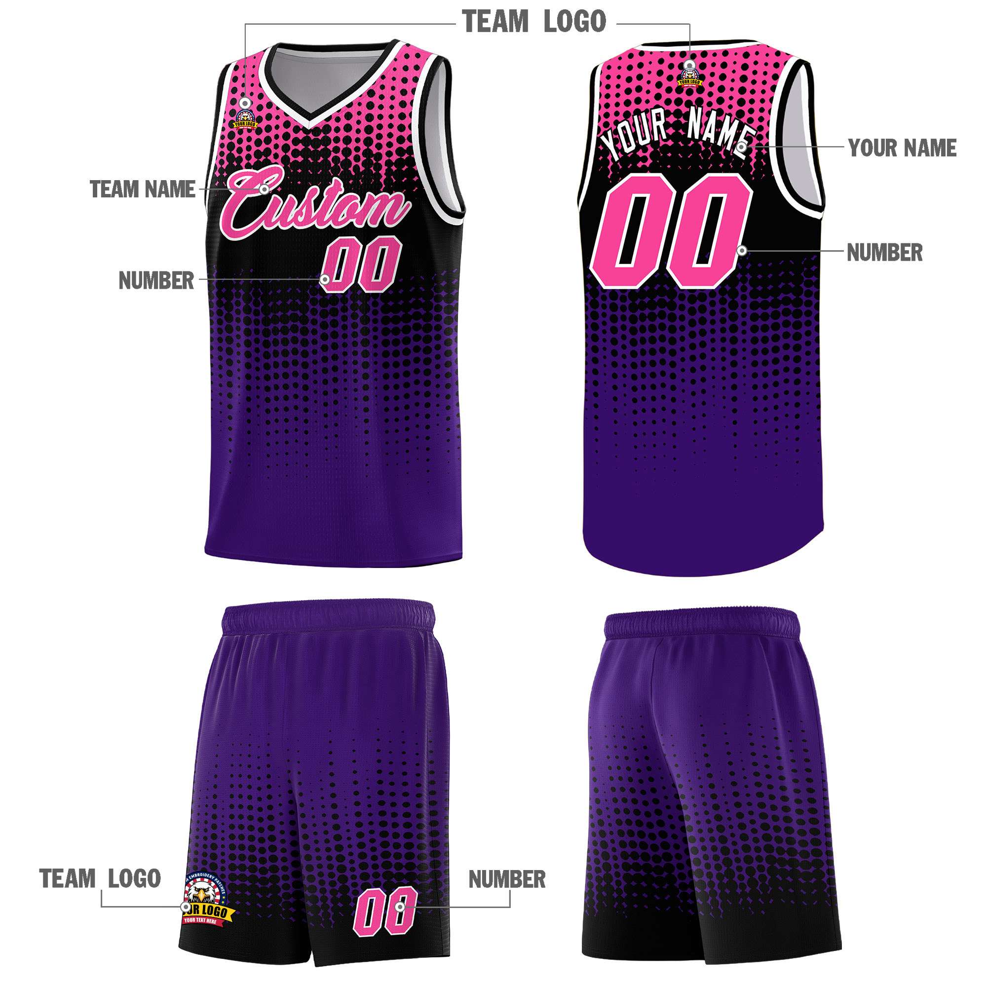 Custom Purple Gradient Dots Design Pattern Sports Uniform Basketball Jersey