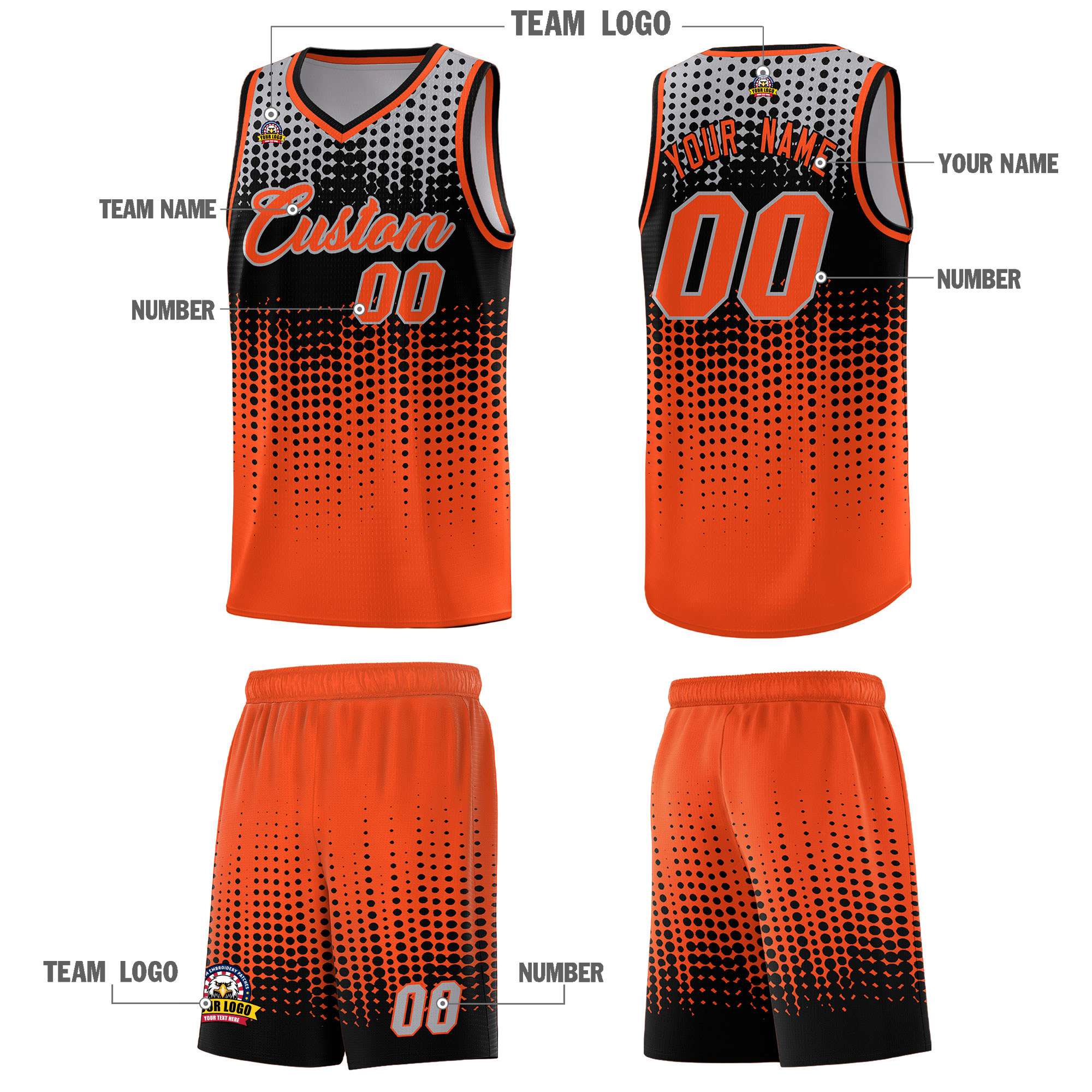 Custom Orange Gradient Dots Design Pattern Sports Uniform Basketball Jersey