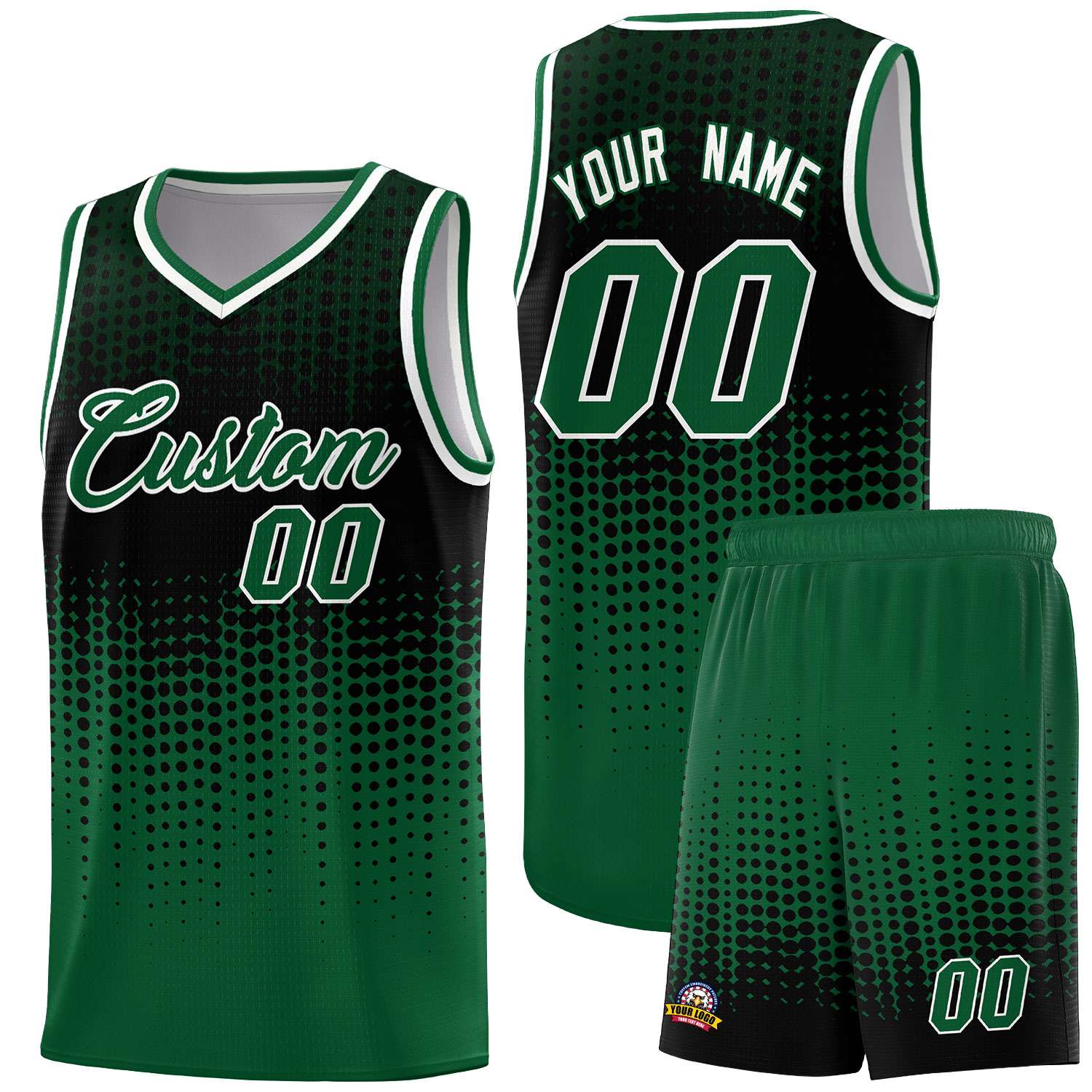 Custom Kelly Green Gradient Dots Design Pattern Sports Uniform Basketball Jersey