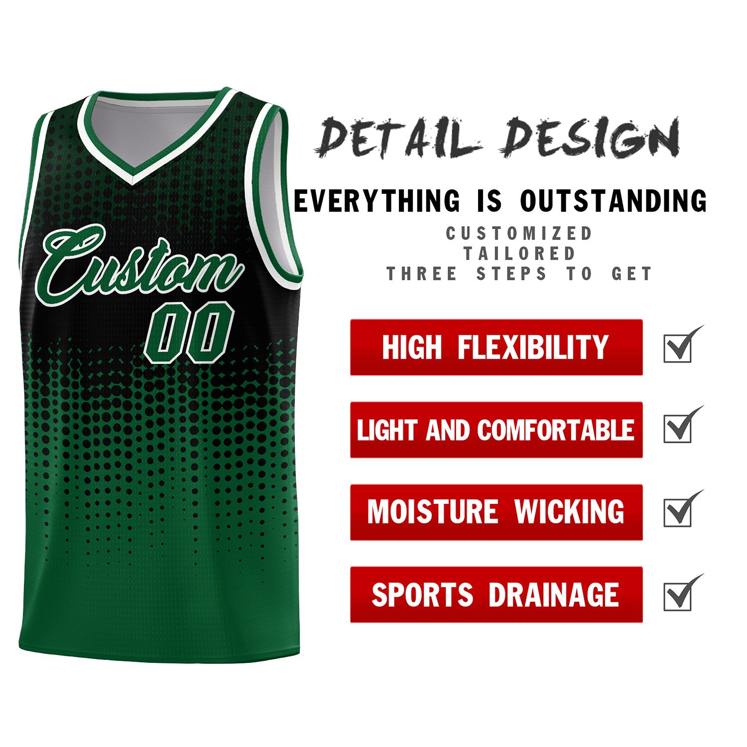 Custom Kelly Green Gradient Dots Design Pattern Sports Uniform Basketball Jersey