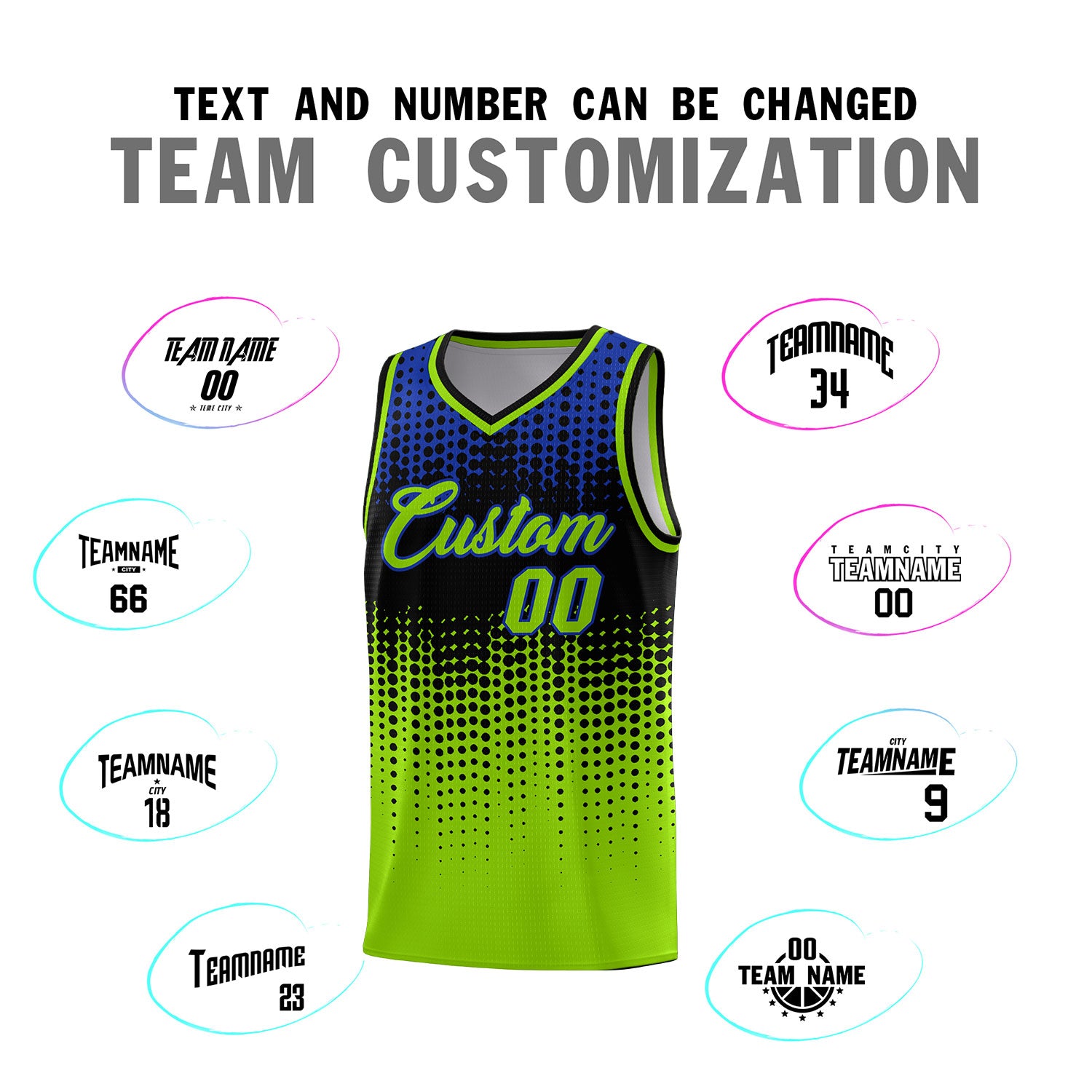 Custom Neon Green Gradient Dots Design Pattern Sports Uniform Basketball Jersey