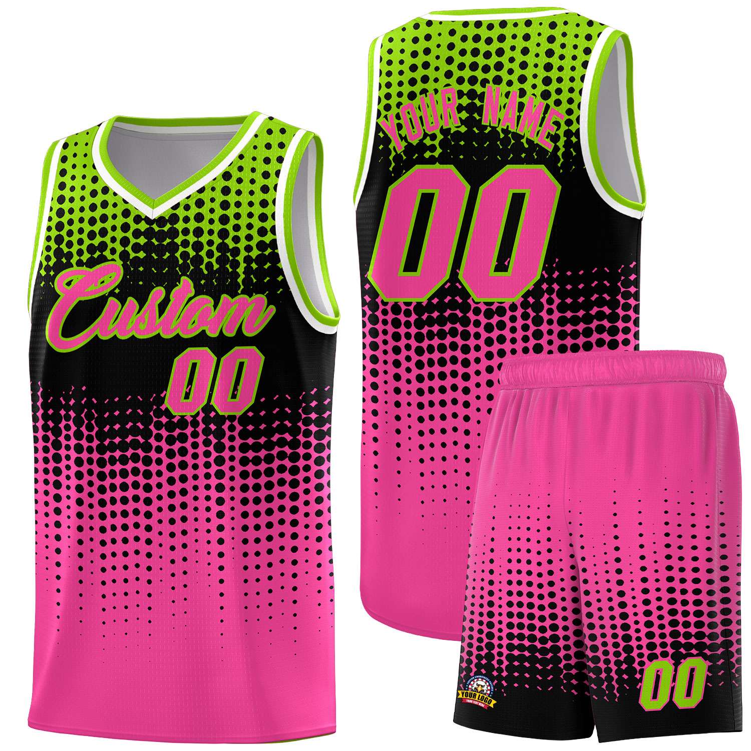Custom Pink Gradient Dots Design Pattern Sports Uniform Basketball Jersey