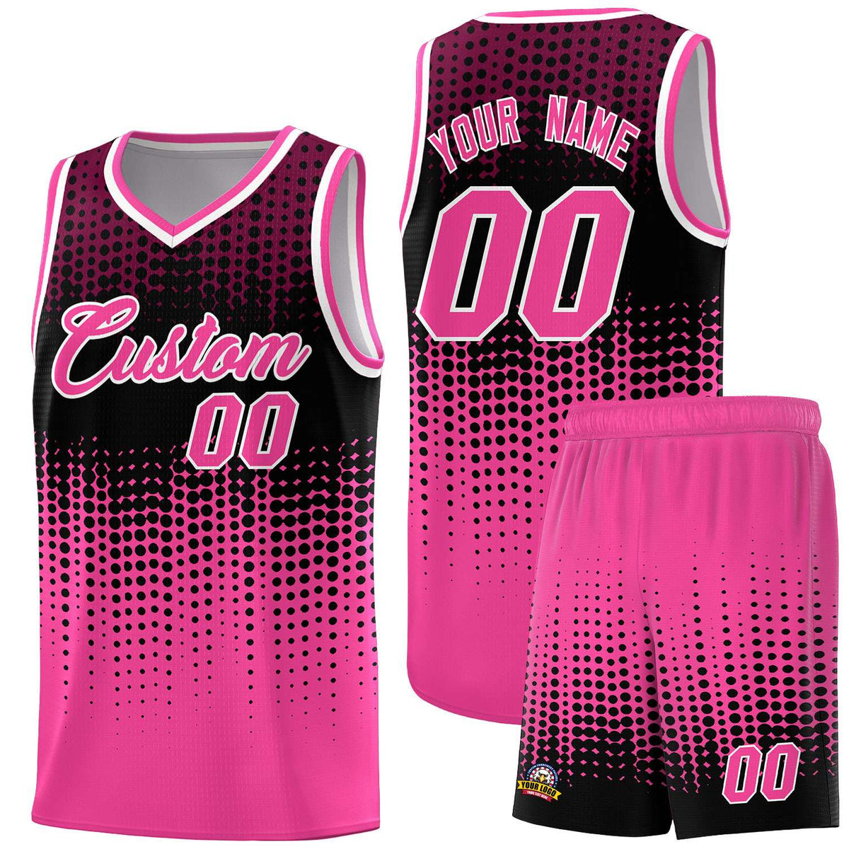 Custom Pink Gradient Dots Design Pattern Sports Uniform Basketball Jersey