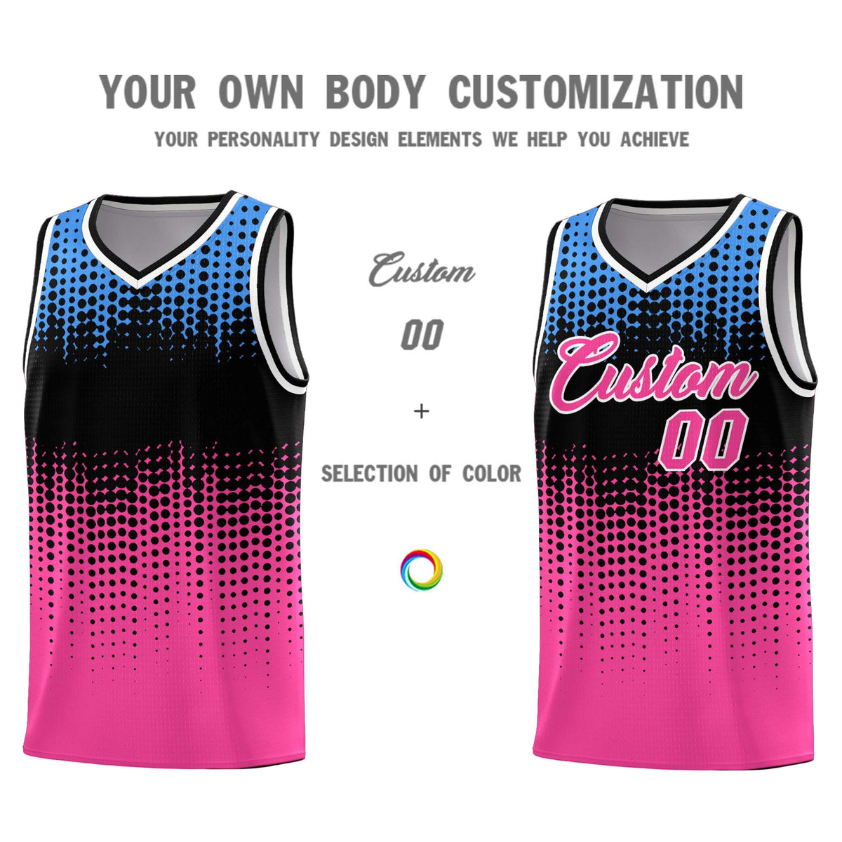 Custom Pink Gradient Dots Design Pattern Sports Uniform Basketball Jersey