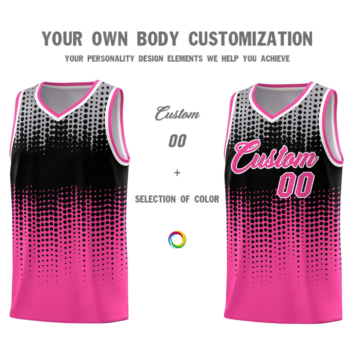 Custom Pink Gradient Dots Design Pattern Sports Uniform Basketball Jersey