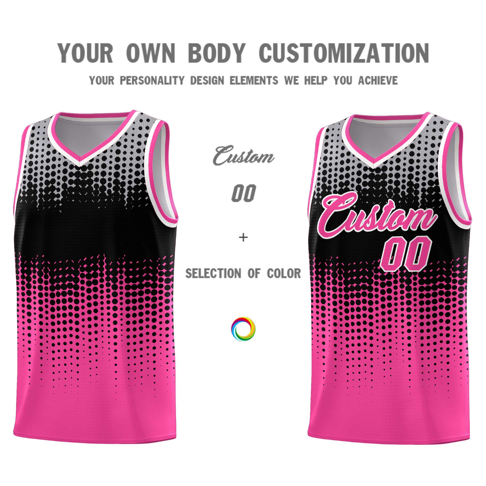Custom Pink Gradient Dots Design Pattern Sports Uniform Basketball Jersey