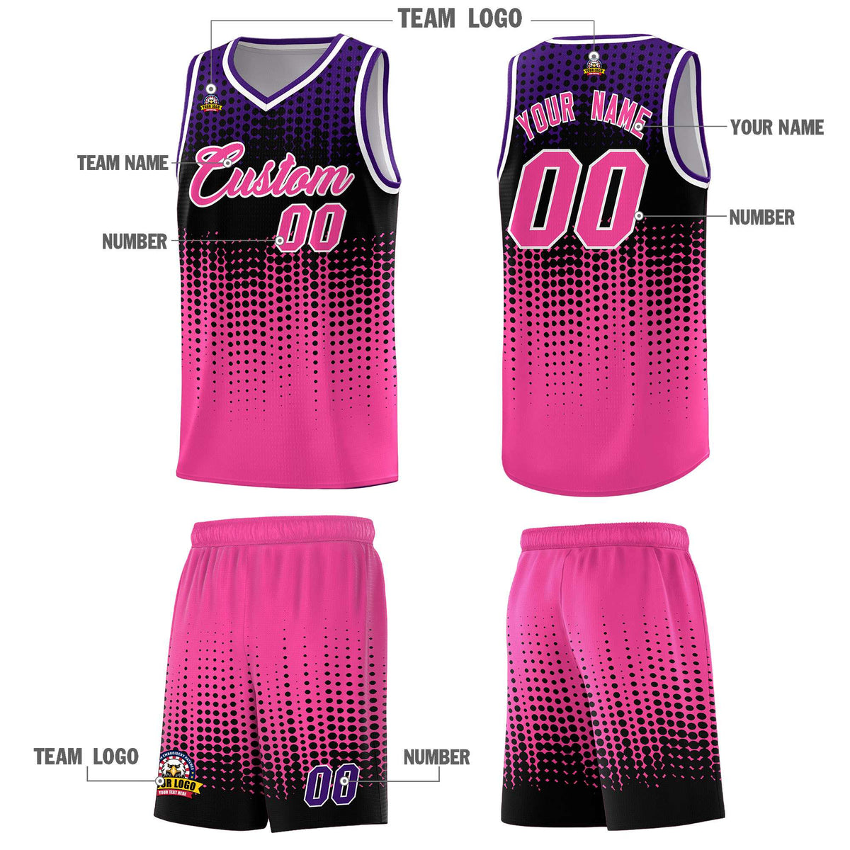 Custom Pink Gradient Dots Design Pattern Sports Uniform Basketball Jersey