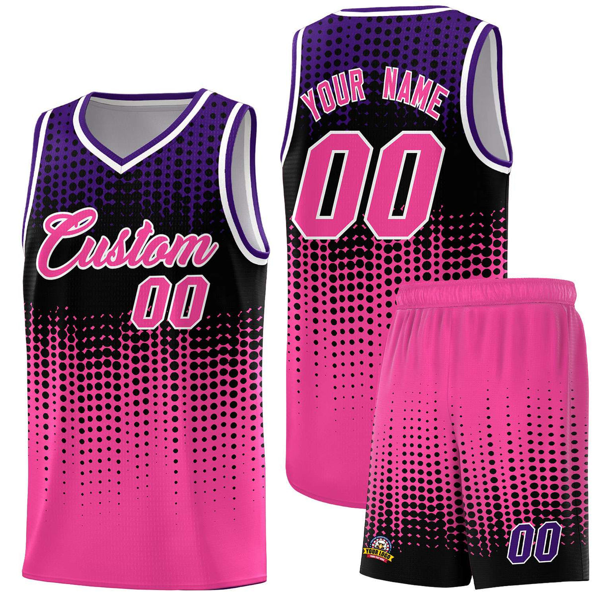Custom Pink Gradient Dots Design Pattern Sports Uniform Basketball Jersey