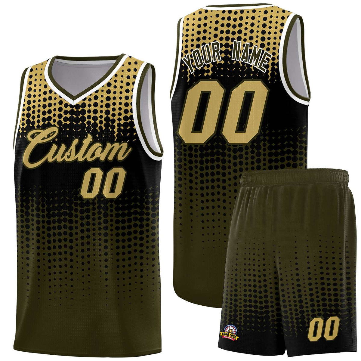 Custom Olive Gradient Dots Design Pattern Sports Uniform Basketball Jersey