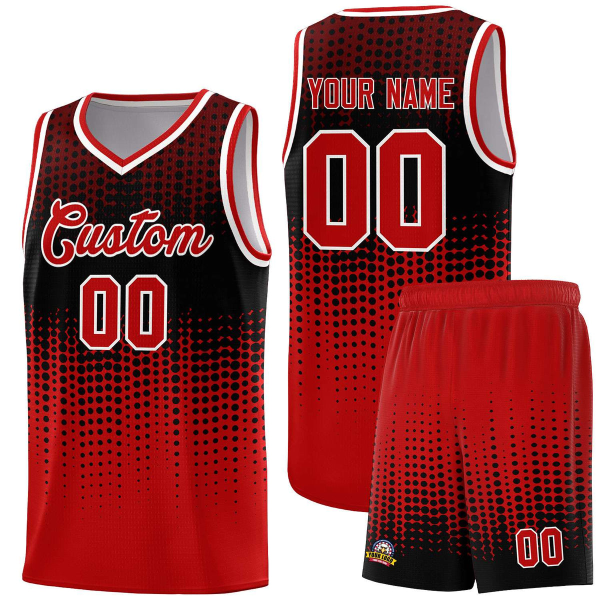 Custom Red Gradient Dots Design Pattern Sports Uniform Basketball Jersey