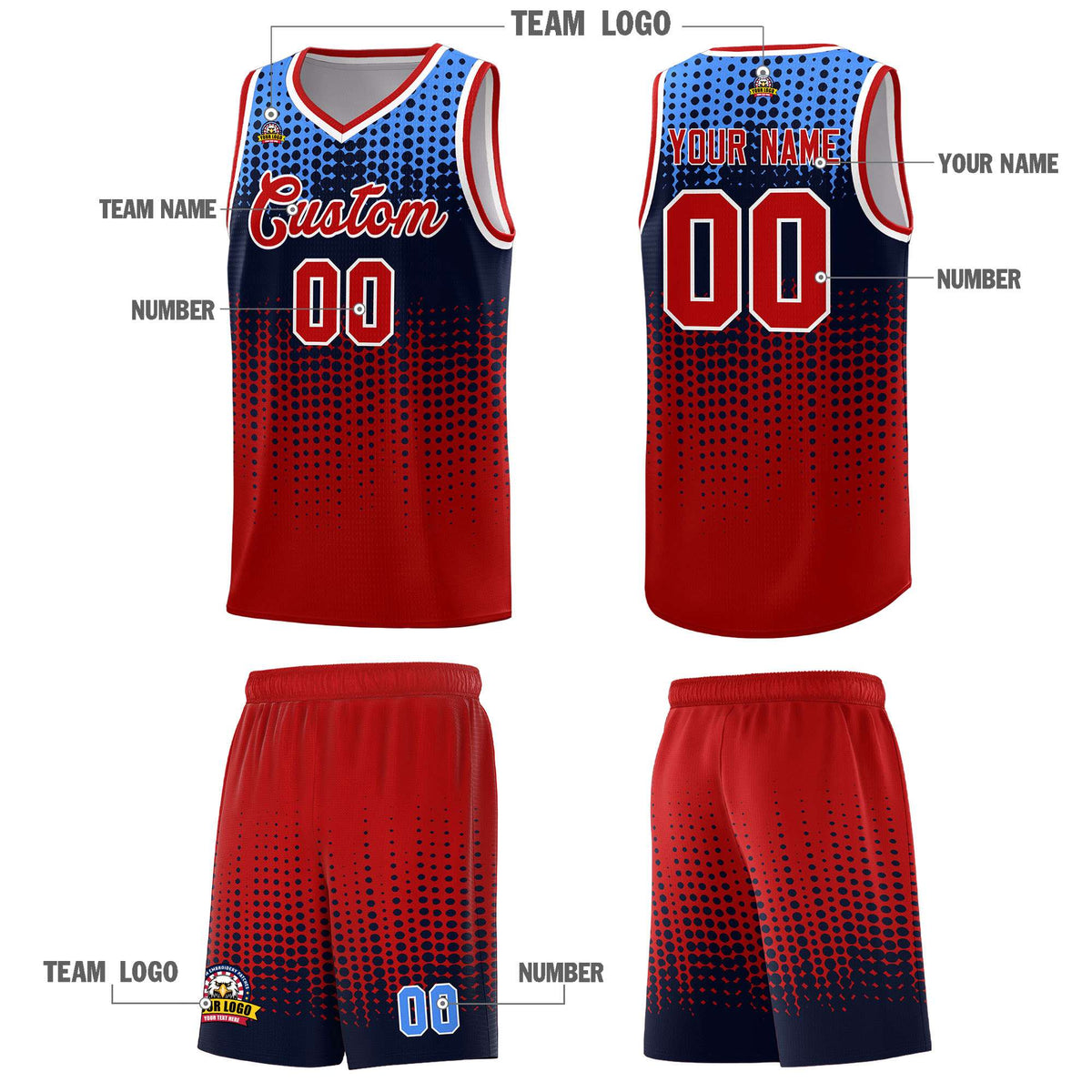 Custom Red Gradient Dots Design Pattern Sports Uniform Basketball Jersey