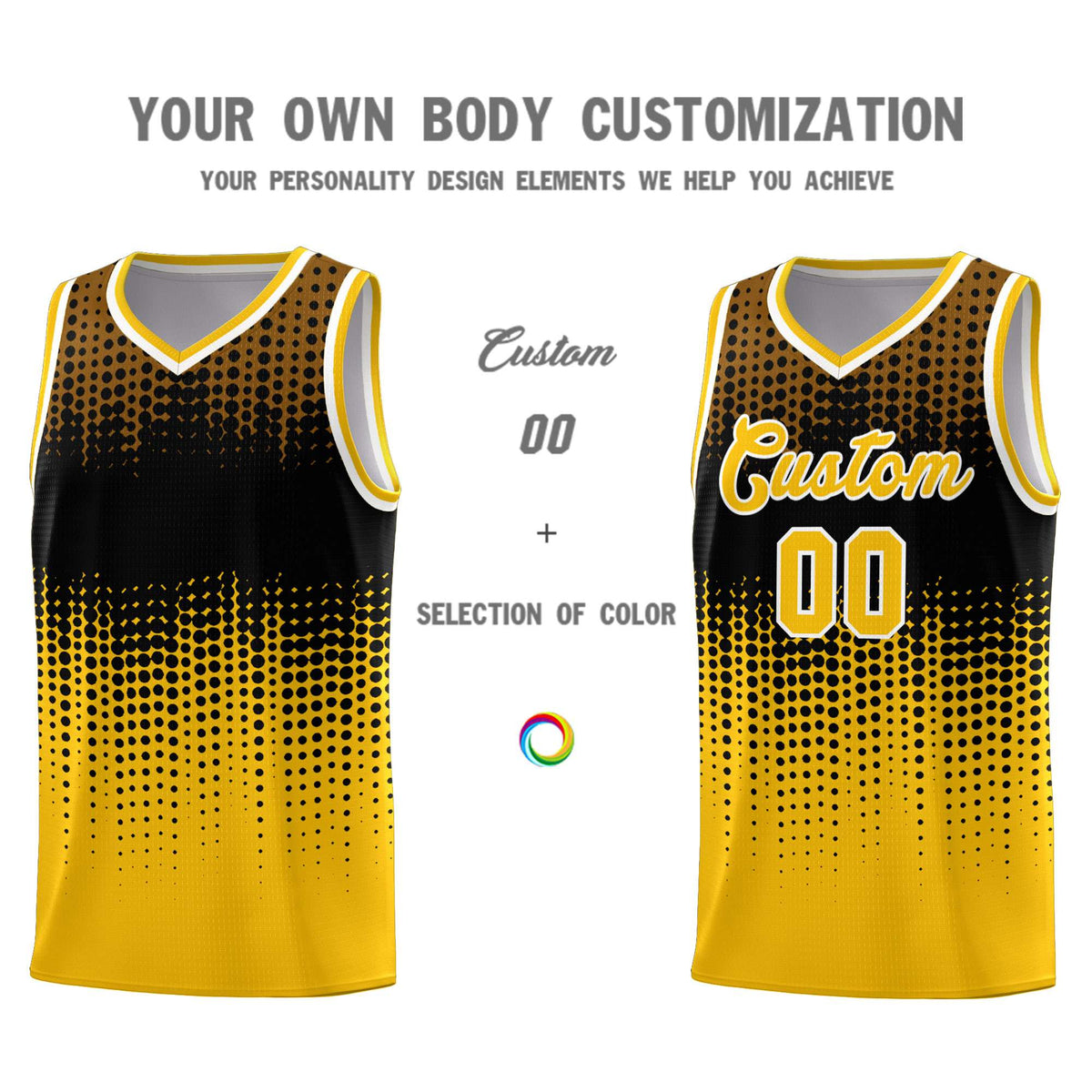Custom Yellow Gradient Dots Design Pattern Sports Uniform Basketball Jersey