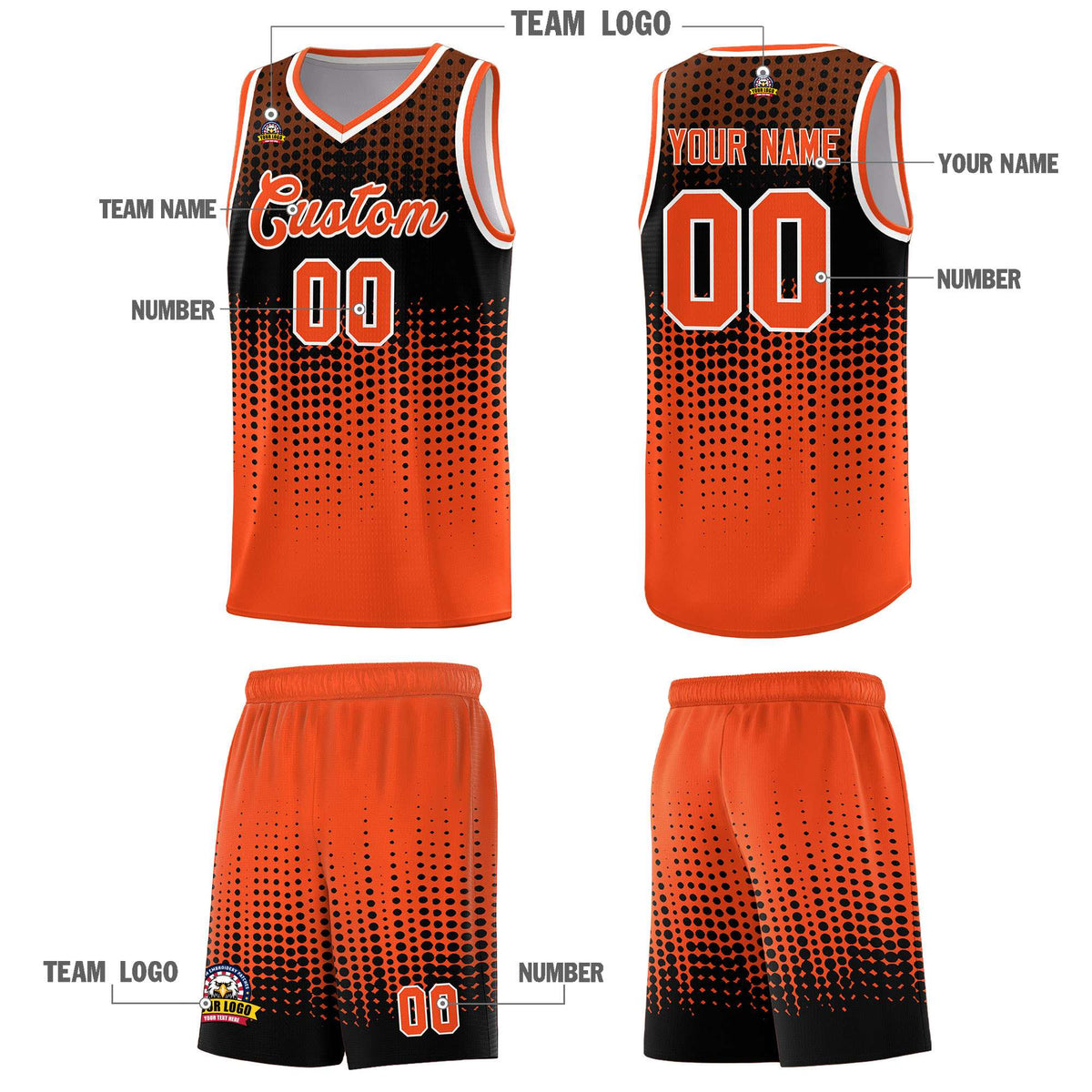 Custom Orange Gradient Dots Design Pattern Sports Uniform Basketball Jersey
