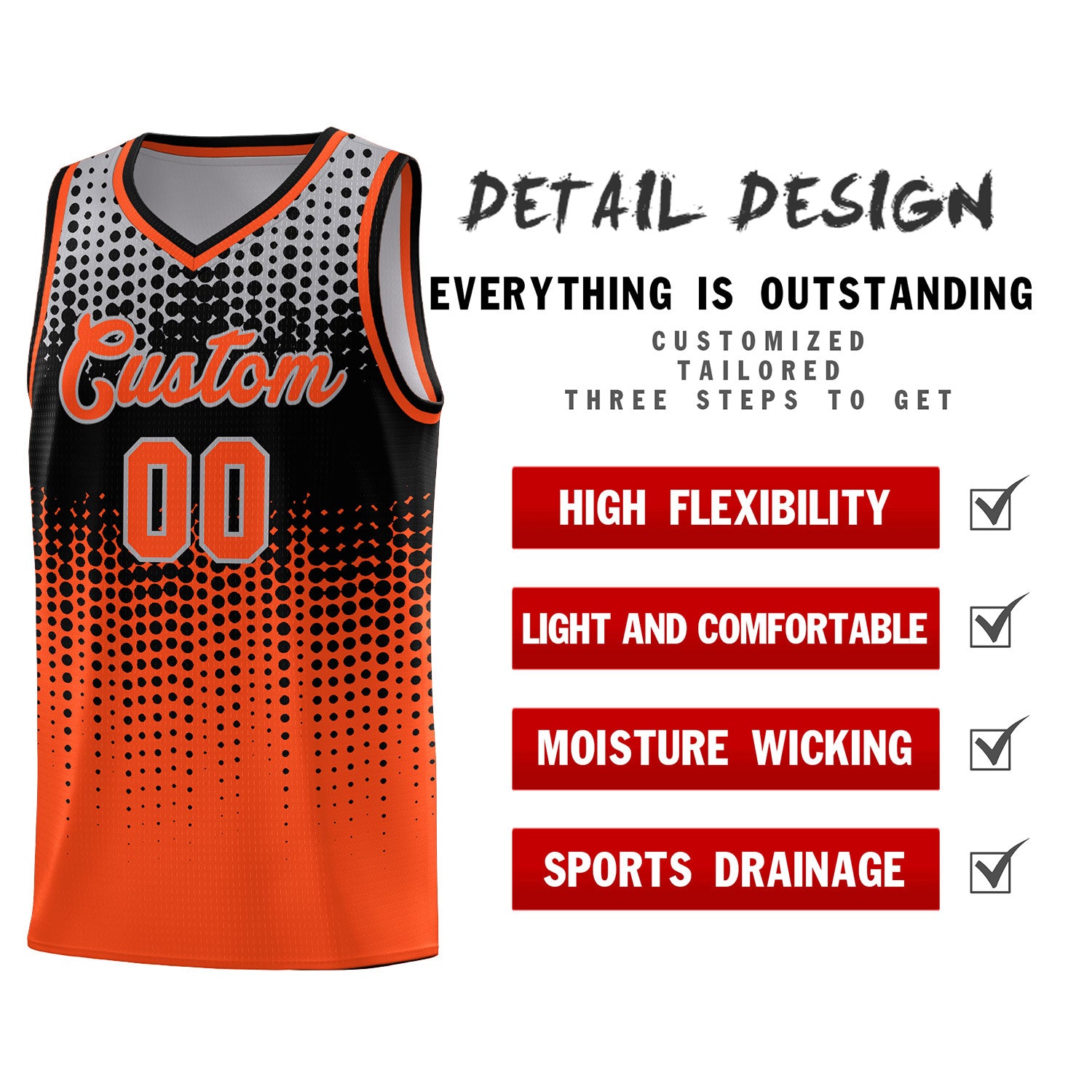 Custom Orange Gradient Dots Design Pattern Sports Uniform Basketball Jersey