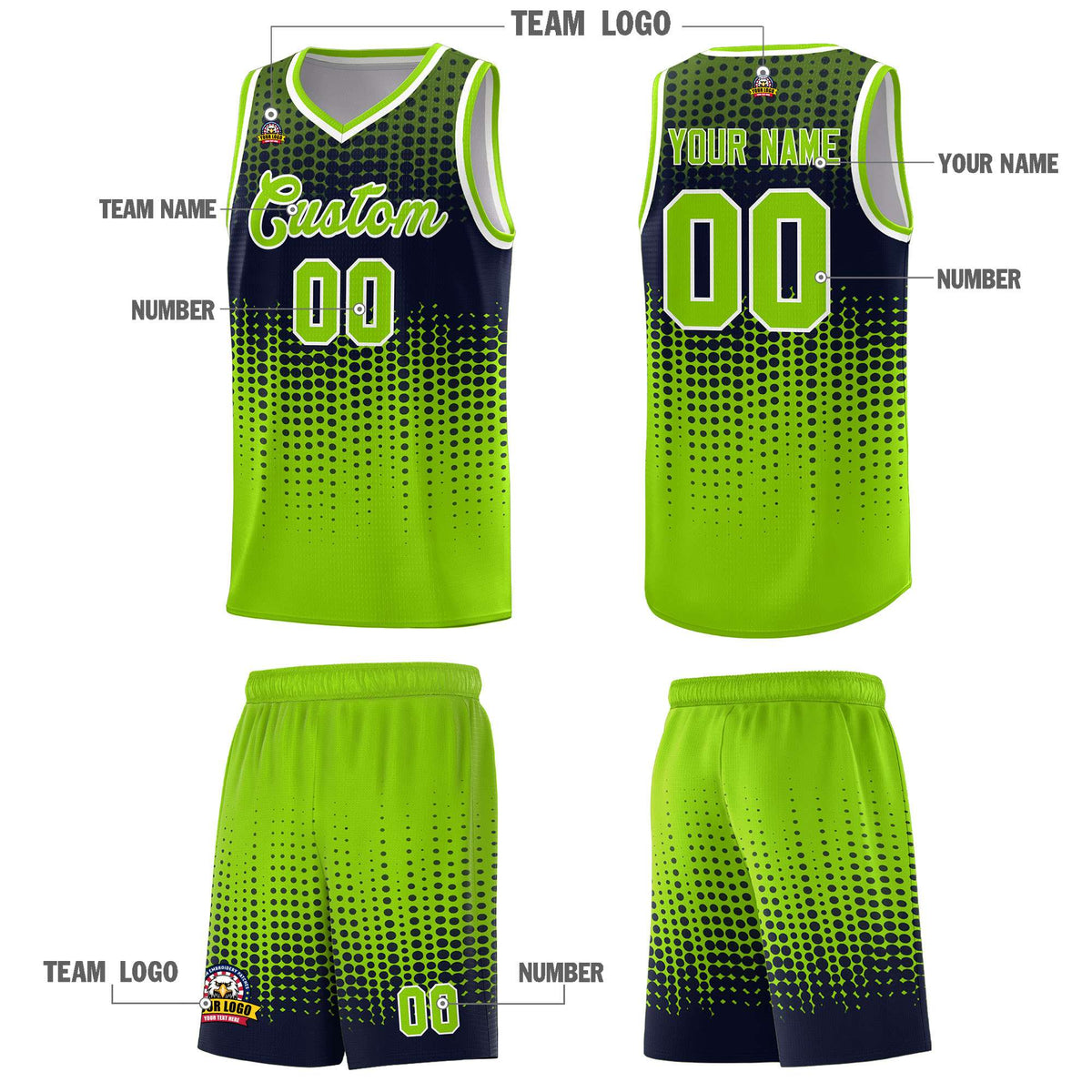 Custom Neon Green Gradient Dots Design Pattern Sports Uniform Basketball Jersey