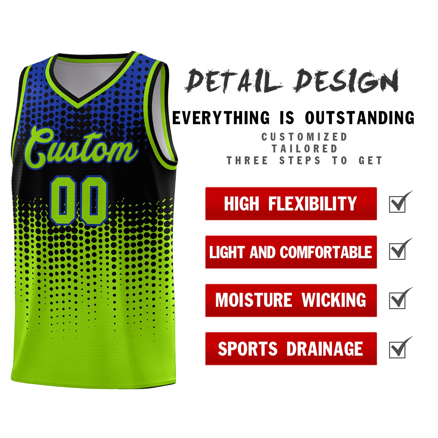 Custom Neon Green Gradient Dots Design Pattern Sports Uniform Basketball Jersey