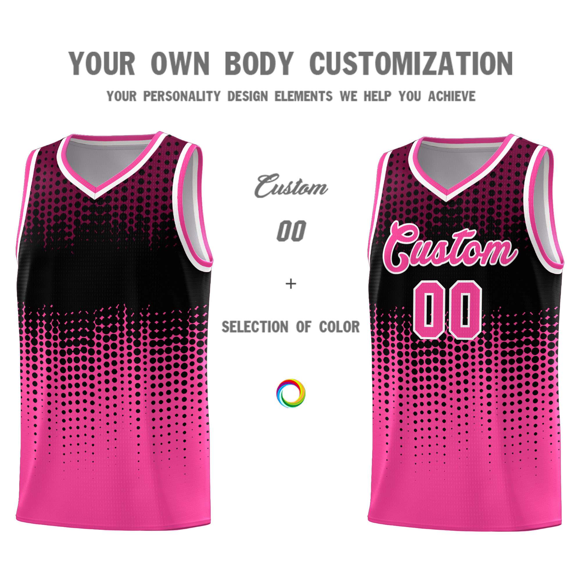 Custom Pink Gradient Dots Design Pattern Sports Uniform Basketball Jersey