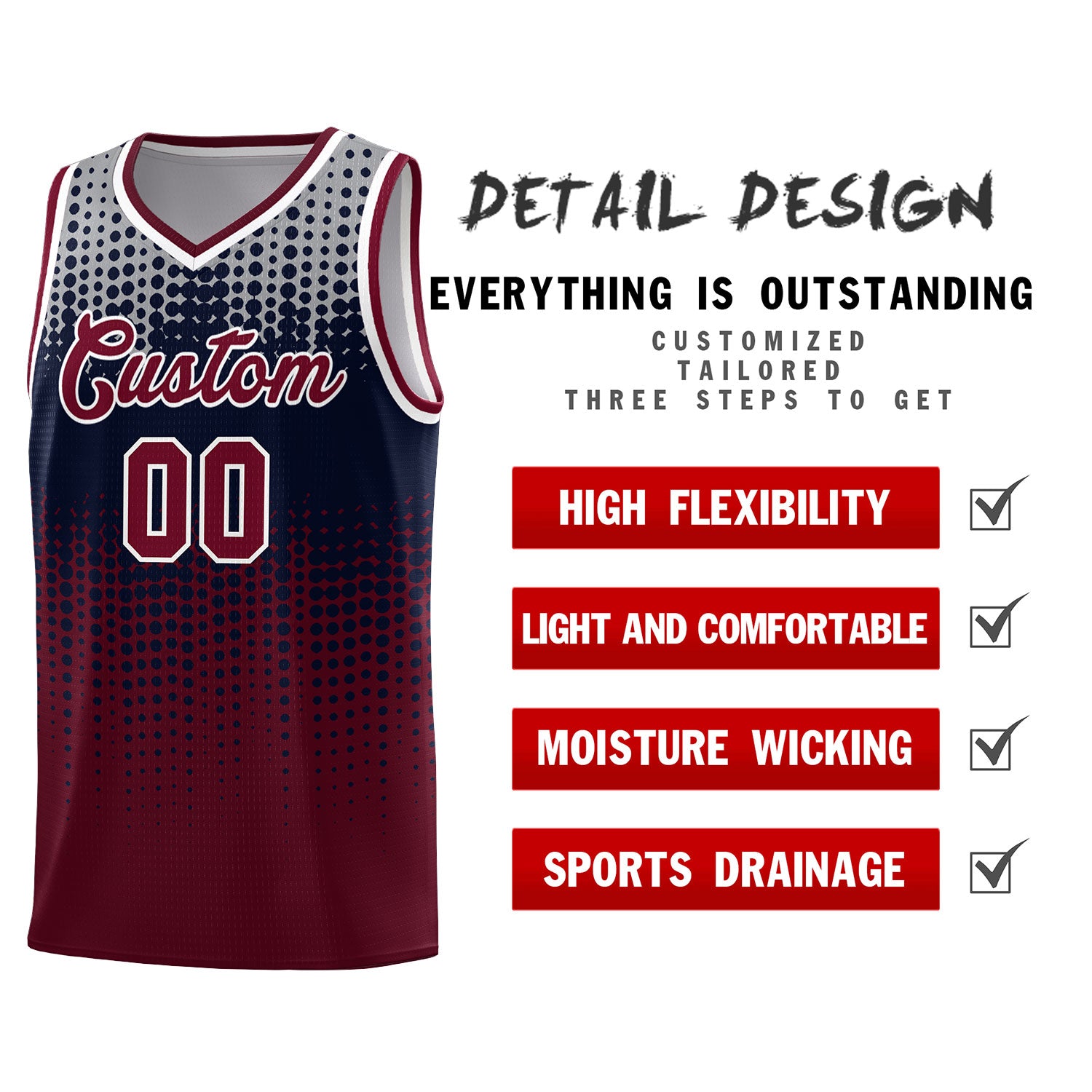 Custom Crimson Gradient Dots Design Pattern Sports Uniform Basketball Jersey