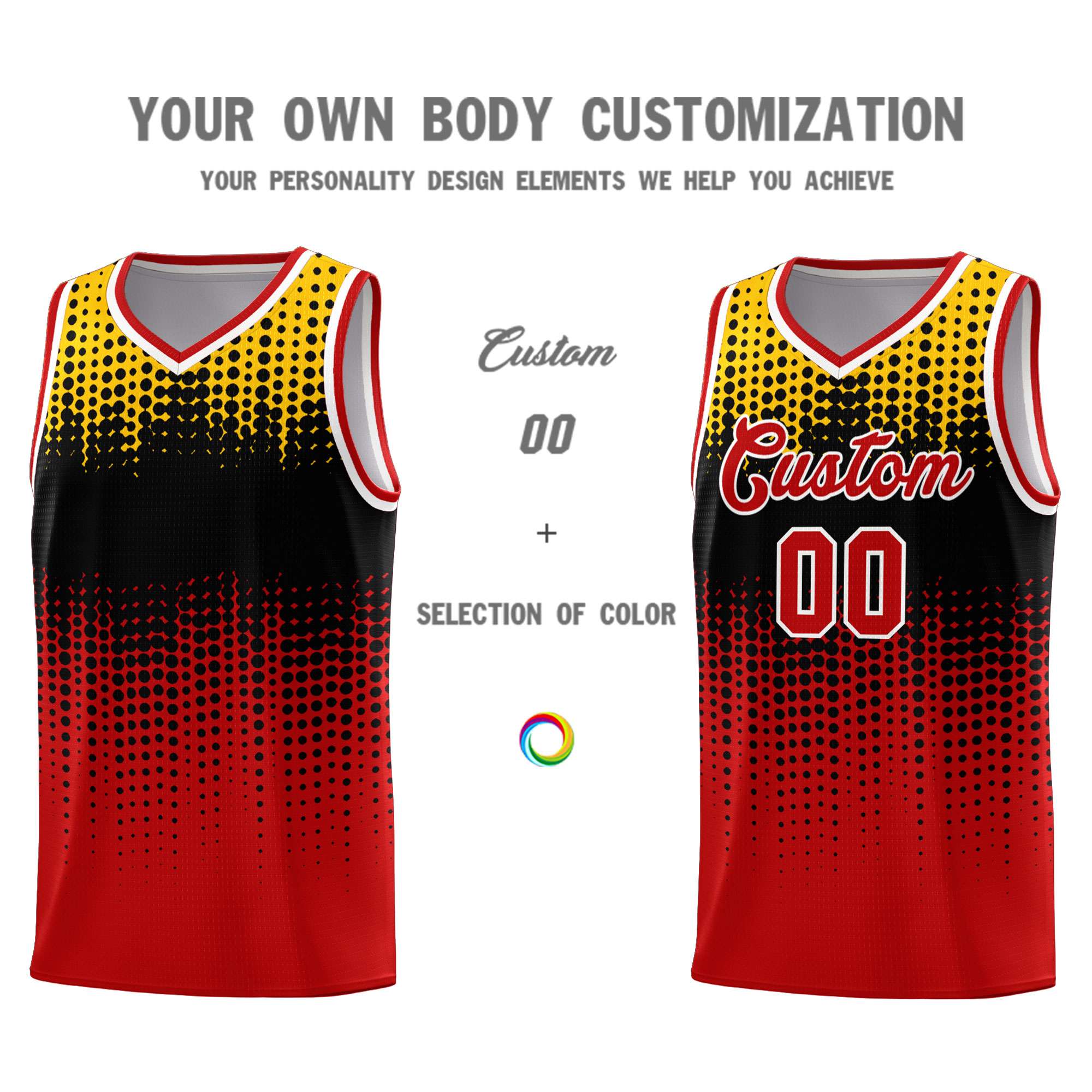 Custom Red Gradient Dots Design Pattern Sports Uniform Basketball Jersey