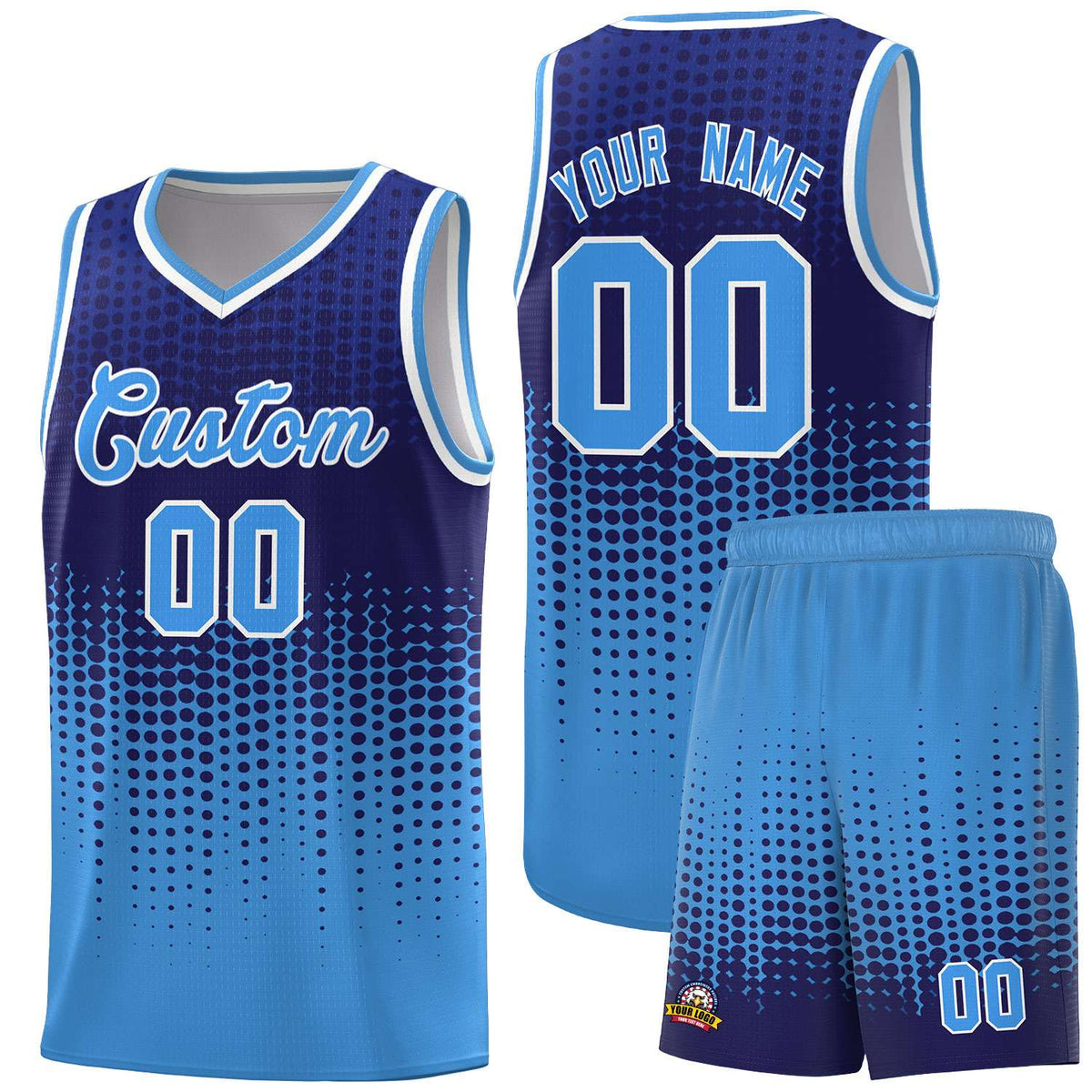 Custom Powder Blue Gradient Dots Design Pattern Sports Uniform Basketball Jersey