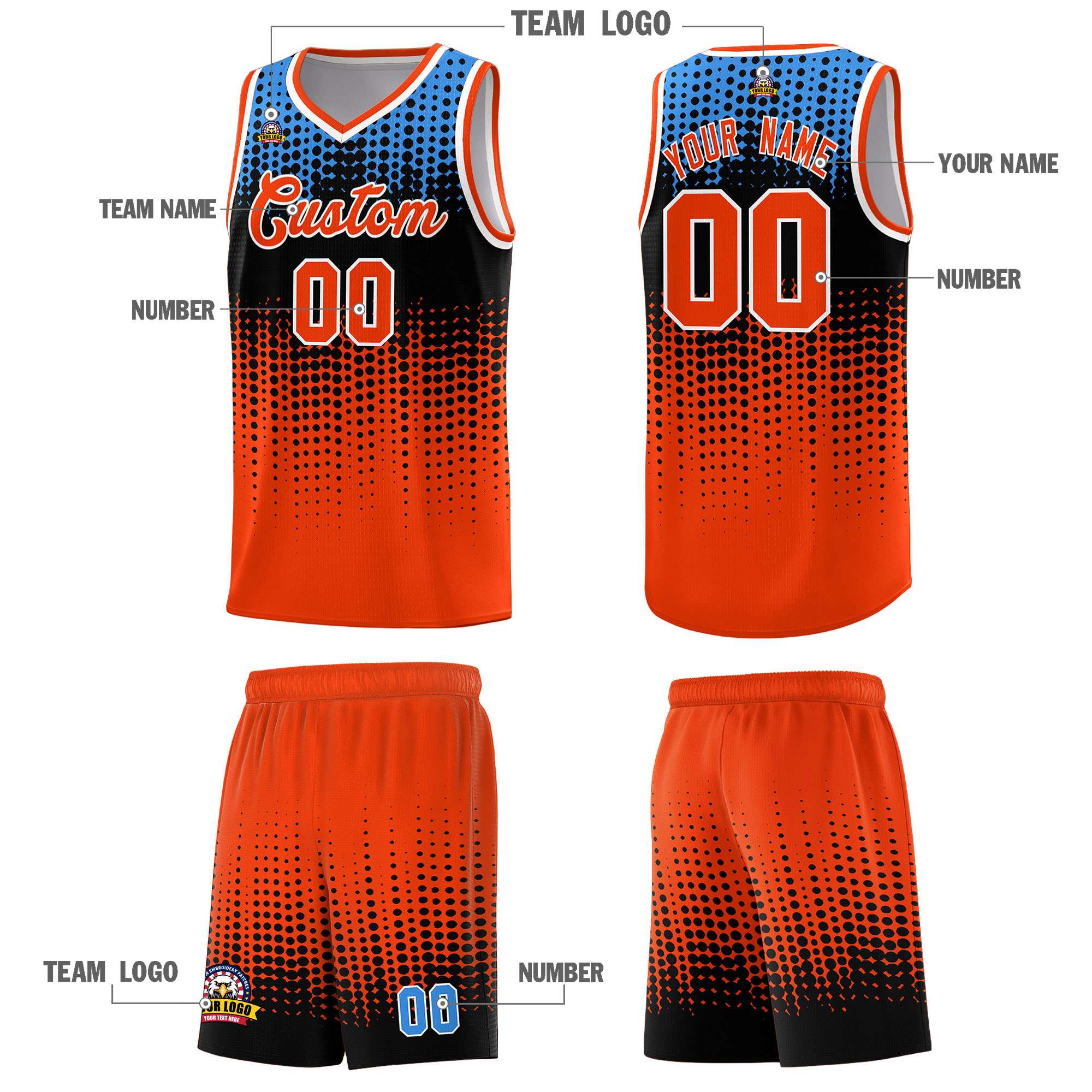 Custom Orange Gradient Dots Design Pattern Sports Uniform Basketball Jersey