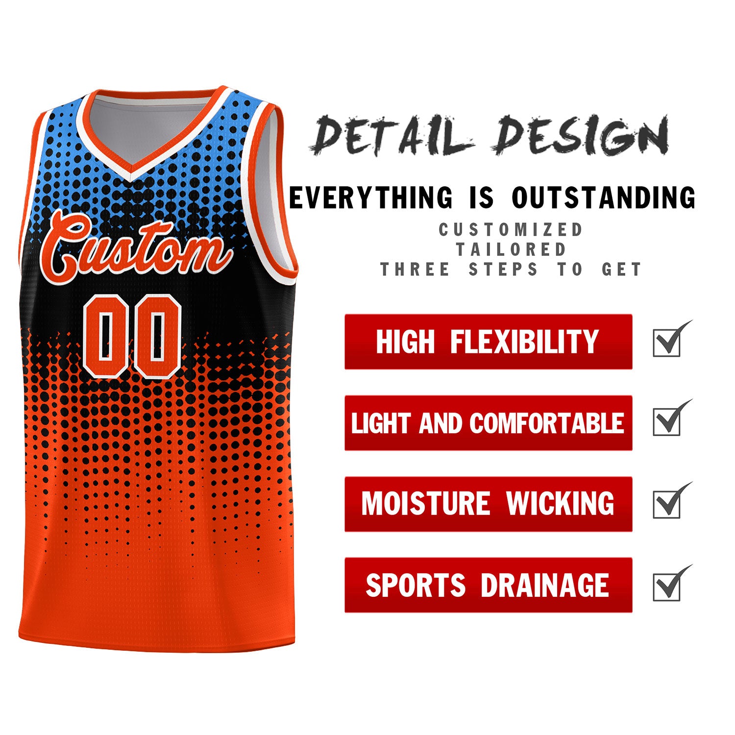 Custom Orange Gradient Dots Design Pattern Sports Uniform Basketball Jersey